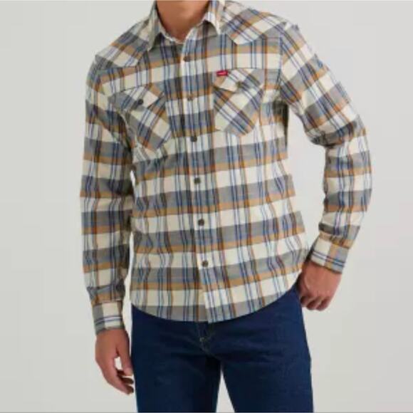 Wrangler Other - Wrangler Cowboy Wash Plaid Shirt, Color: Almond Milk Western Workwear Men's L